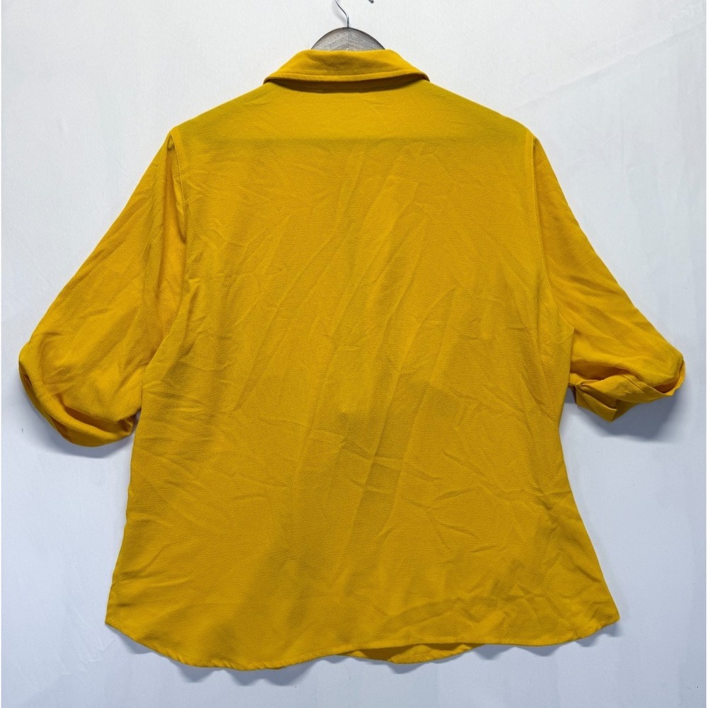 Michael Kors Blouse Top Womens XL Yellow Gold Roll Tab Sleeves Half Zip Casual - Picture 2 of 10